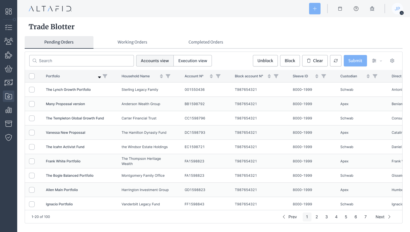 Main view [Trade blotter]